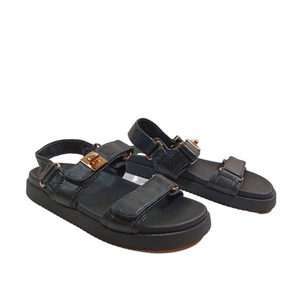 Steve Madden Mona Sandals Womens 5.5 Black Leather Strappy Dad Comfort - Picture 3 of 6